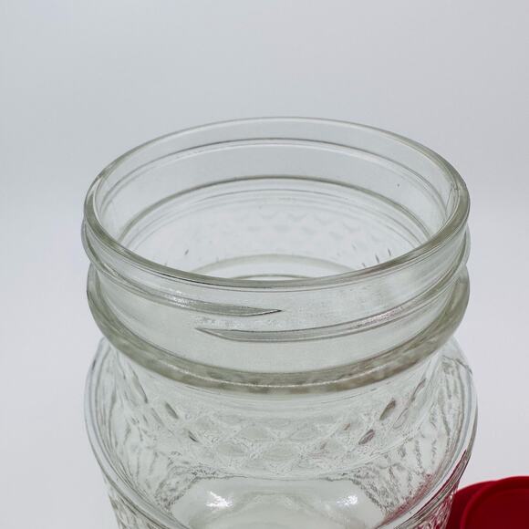 Vintage Anchor Hocking Glass Canister Jar Wexford Quilt Pattern With Red Lid - Picture 6 of 7